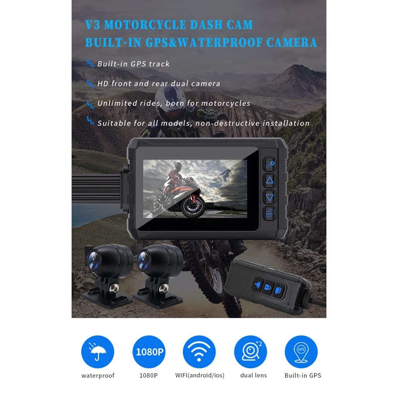 WiFi Motorcycle DVR Dash Cam HD 1080P 150?? Front Rear View Dual Lens Waterproof Camera