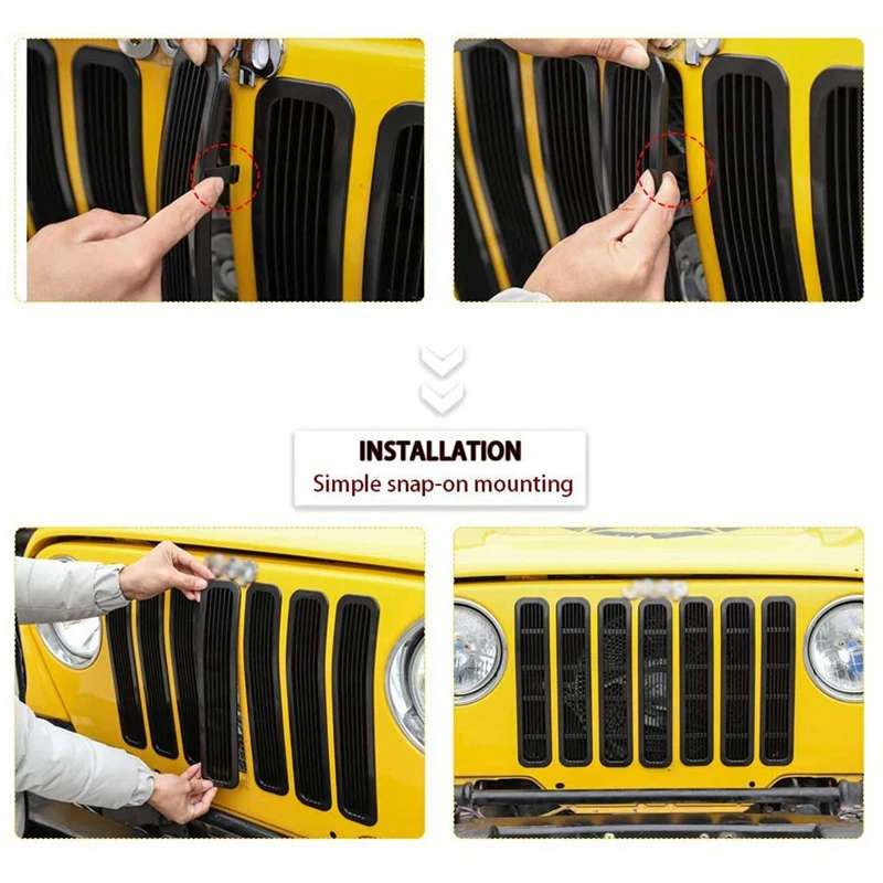 Clip-on Grill Front Mesh Grille Inserts for Jeep Wrangler TJ & Unlimited 1997-2006