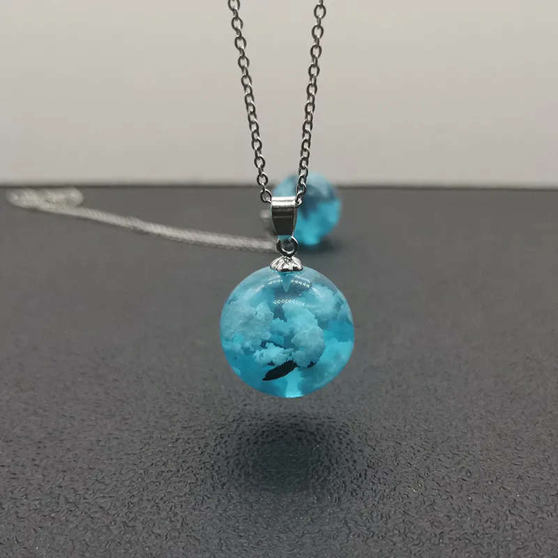 Genuine Stainless Steel Necklace with Blue Sky Pendant Glow in the Dark