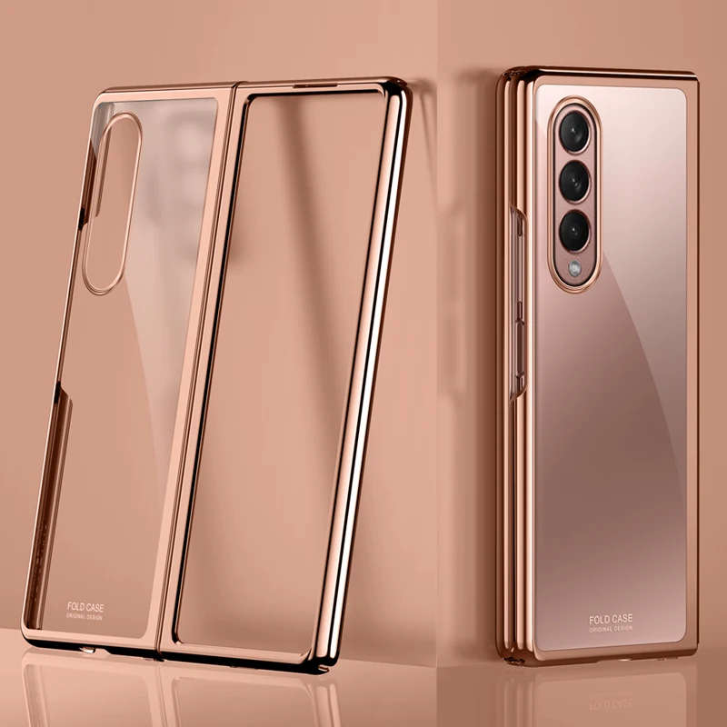 Luxury Glossy Plating Clear Case For Samsung Z Fold3 Fold2 Hard Full Protector Shockproof