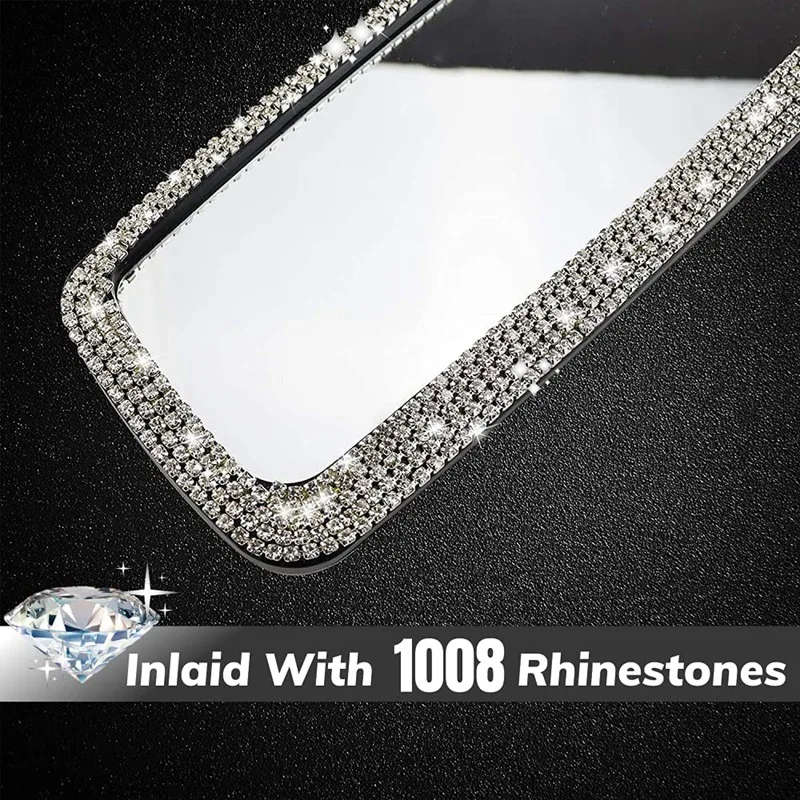 Bling Car Rear View Mirror Rhinestone & Car Cup Holder Coasters Decorations 3PCS