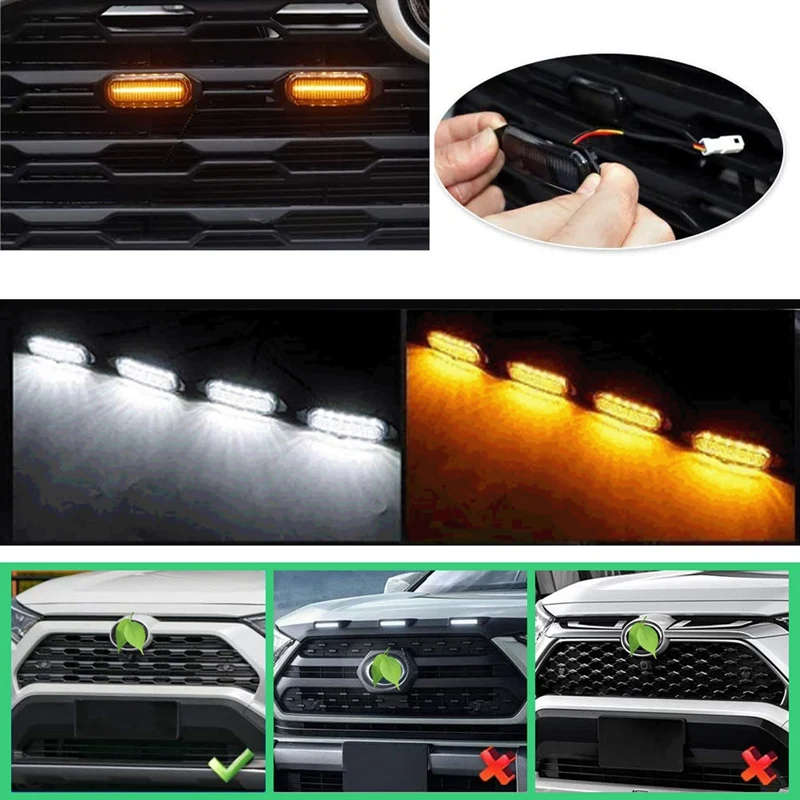 4PCS LED Front Grill Lights for Toyota RAV4 2019 2020 2021 External Grill Lamp