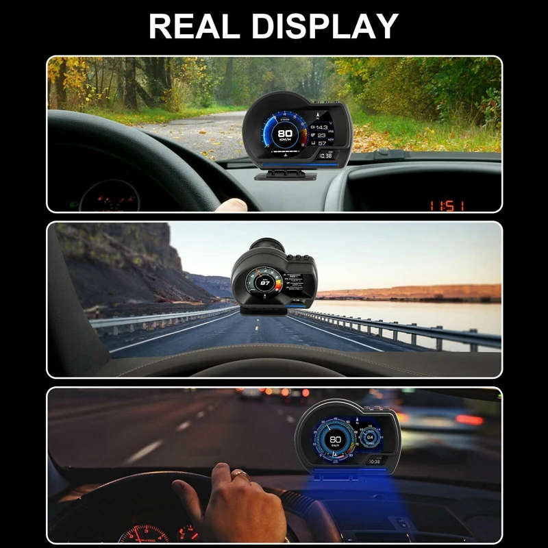 HUD OBD2+GPS Gauge Head Up Car Digital Display Speedometer RPM Alarm Water&Oil Temp Monitor