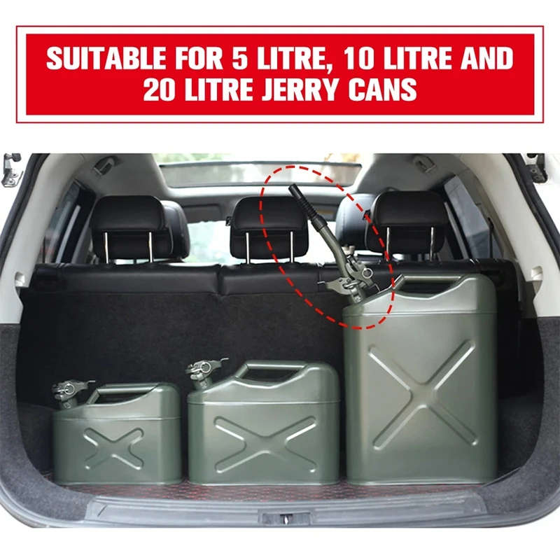 Metal Pouring Spout with Sealing Rubber Gasket Fuel Nozzle for 5/10/20 L Gerry Jerry Cans