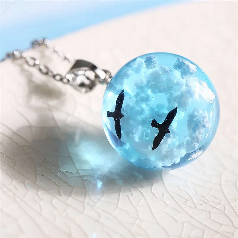 Blue Sky White Cloud Chain Pendant Necklace - Glow in the dark