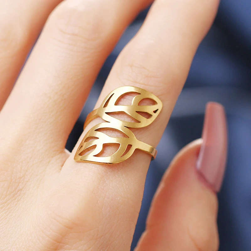 GENUINE Stainless Steel Ring Two Leaves Size 8 - DO NOT FADE