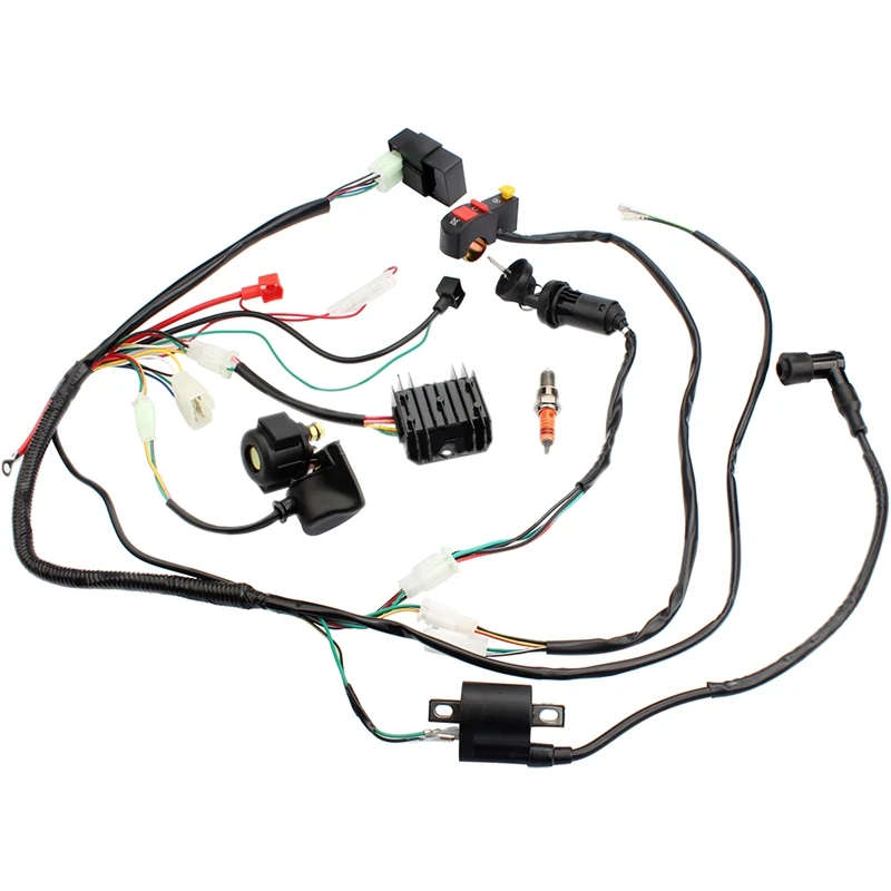 Complete Electrics Wiring Harness CDI Ignition Coil Solenoid Relay Kits for 4-Stroke ATV QUAD