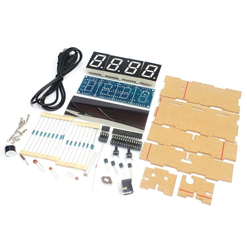 4-Digit DIY Digital LED Clock Kit Auto Display Time/Temperature Electronic DIY Kit Clock