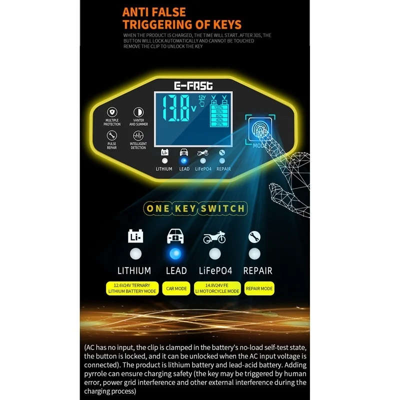 E-Fast Automatic Car Battery Charger 12V/24V Power Pulse Repair