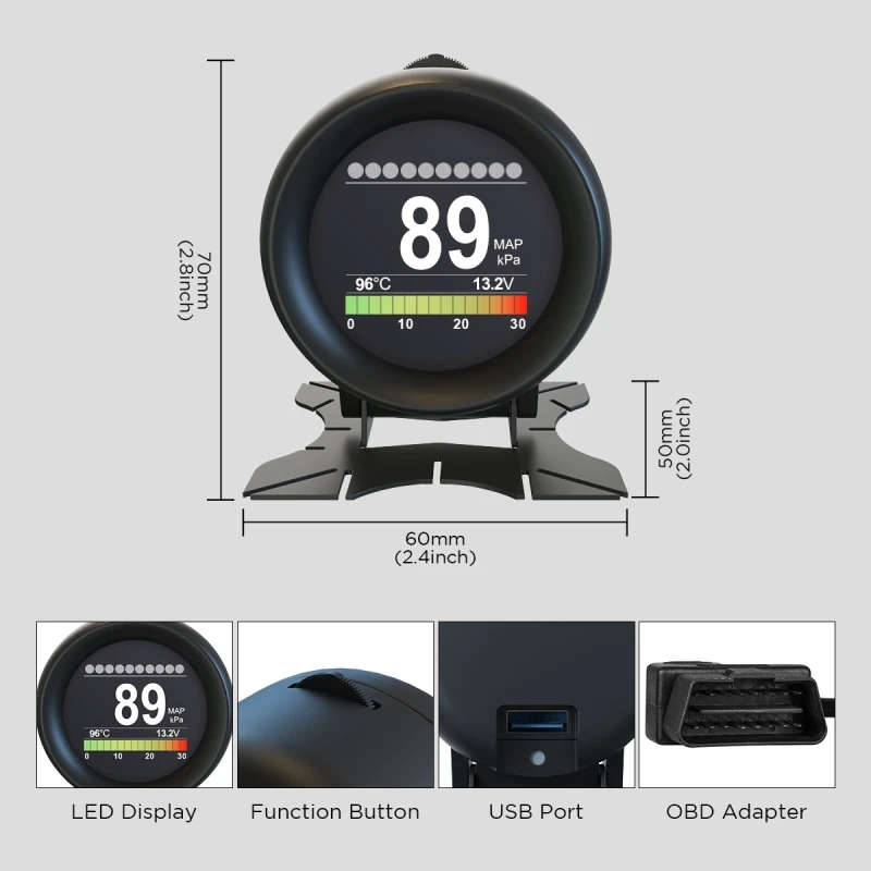 X60 Car HUD Head-up Display Speedometer / Oil/Water Temperature Gauge/ Tachometer/ Mileage Meter