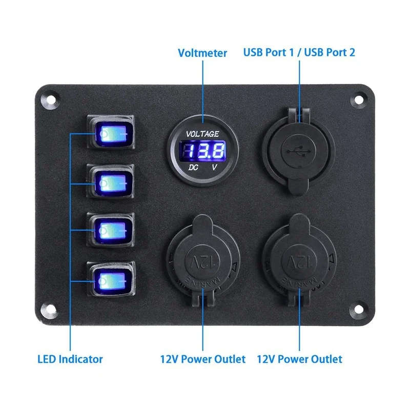 12V-24V Boat Switch Panel Switch Panel Waterproof Digital Voltmeter