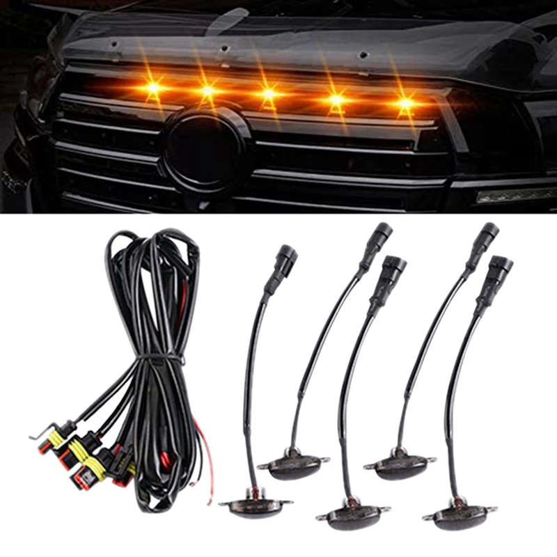 5PCS Car Front Grill Lights Fit for Dodge Durango 2011-2021 Raptor Grille LED Black Lens