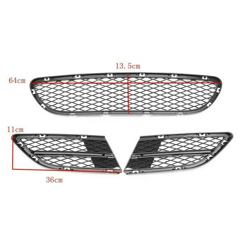 3PCS / Set Car Front Lower Bumper Kidney Grille Grill Kit FOR-BMW 3 Series E90 E91 325I 328I