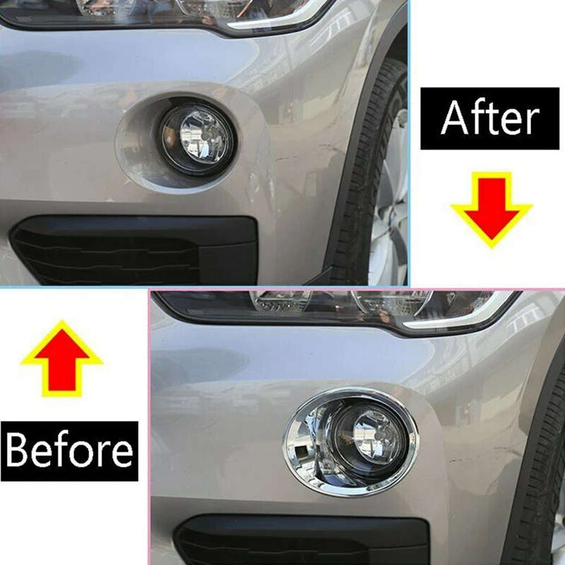 2Pcs Chrome Silver Car Front Fog Light Lamp Cover Trim For-BMW X1 F48 2016-2019