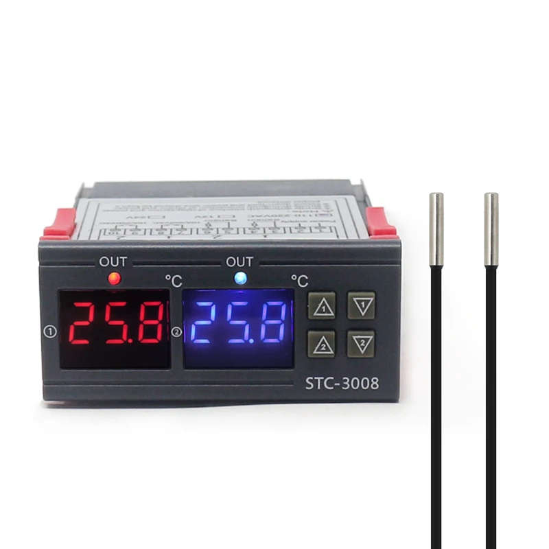 STC-3008 Dual Digital Incubator Thermostat Display Temperature Controller 12V
