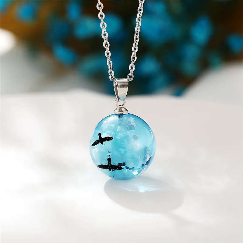 Blue Sky White Cloud Chain Pendant Necklace - Glow in the dark