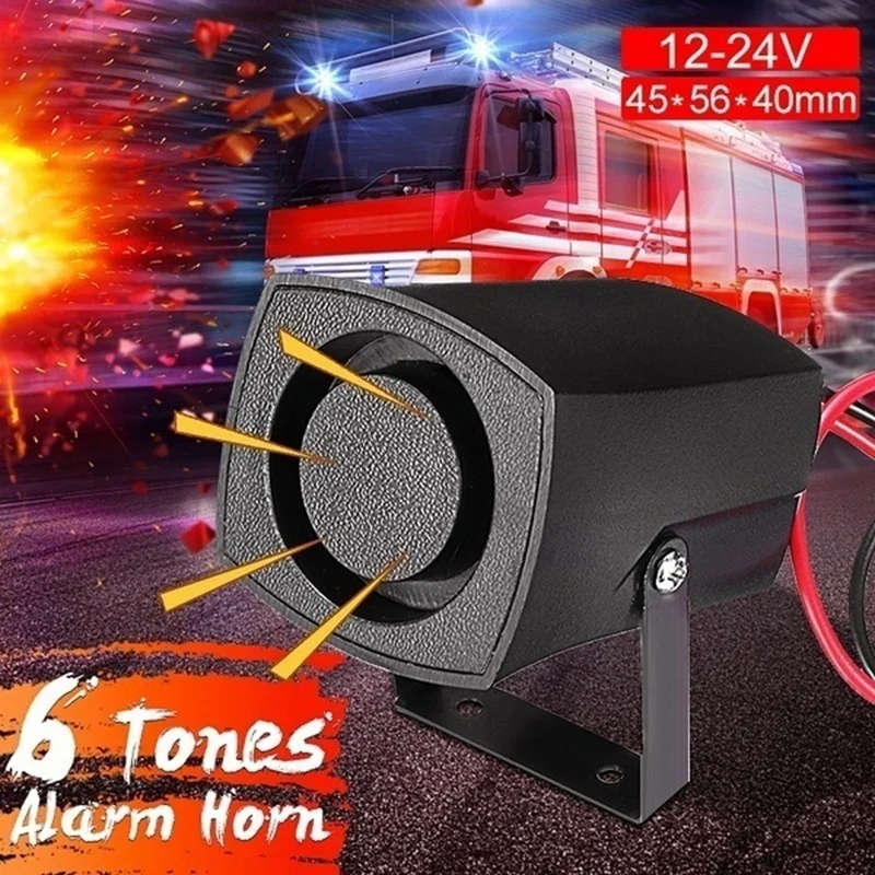 6Tones Car Police Fire Alarm Horn Ring Alarm System Siren Speaker Warning Loud Sound Alarm Speaker