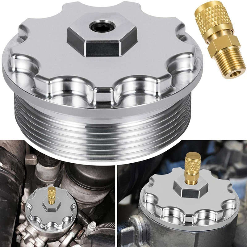 Aluminum Fuel Filter Cap with Pressure Port for 2003-07 Ford 6.0L Powerstroke F250 F350 F450