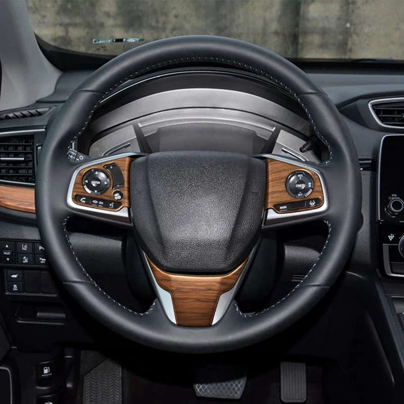 Car Wood Grain Steering Wheel Button Cover Trim for Honda CR-V CRV 2017 2018 2019 2020 2021