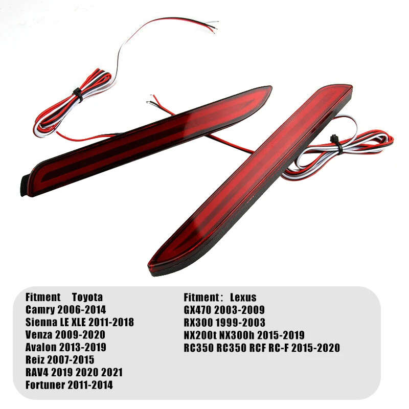 For Toyota Camry Sienna Avalon RAV4 Wish Fortuner LED Rear Bumper Fog Light Tail Brake Stop Light