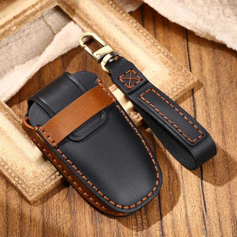 Leather Remote Key Fob Holder Cover Case For Ford Edge Ranger Smart Key Fob 2017-2021