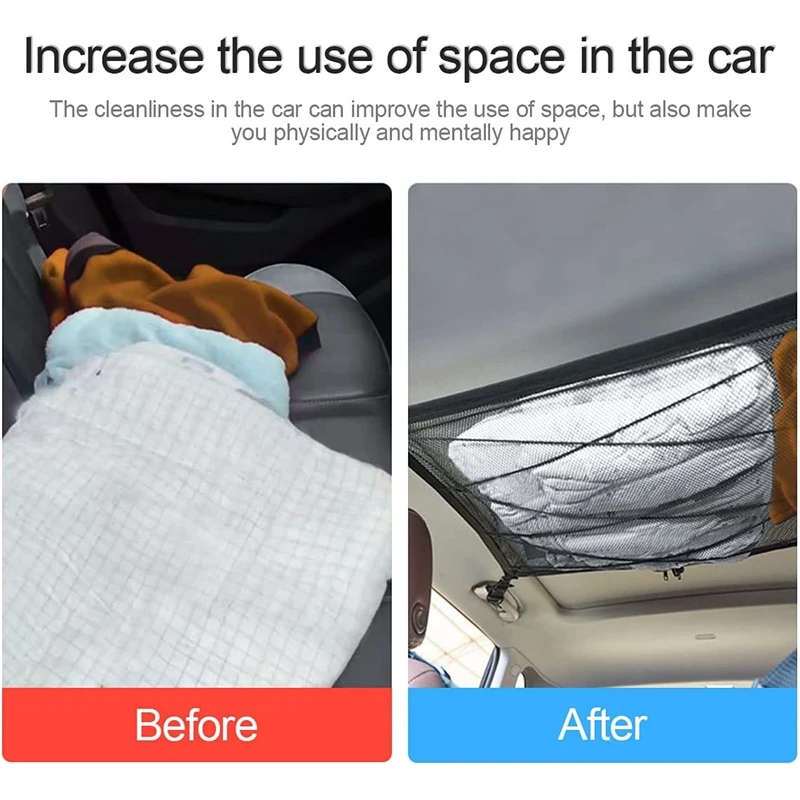 Car Ceiling Cargo Net Pocket Camping Storage Tent Large Capacity Double-Layer Mesh