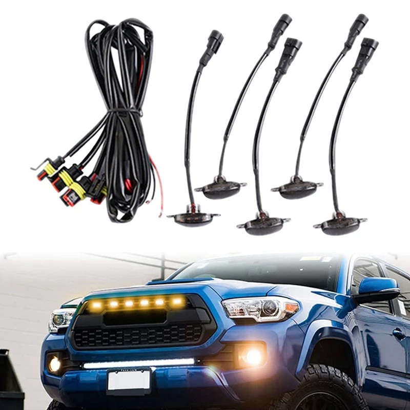 5PCS Car Front Grill Lights Fit for Dodge Durango 2011-2021 Raptor Grille LED Black Lens