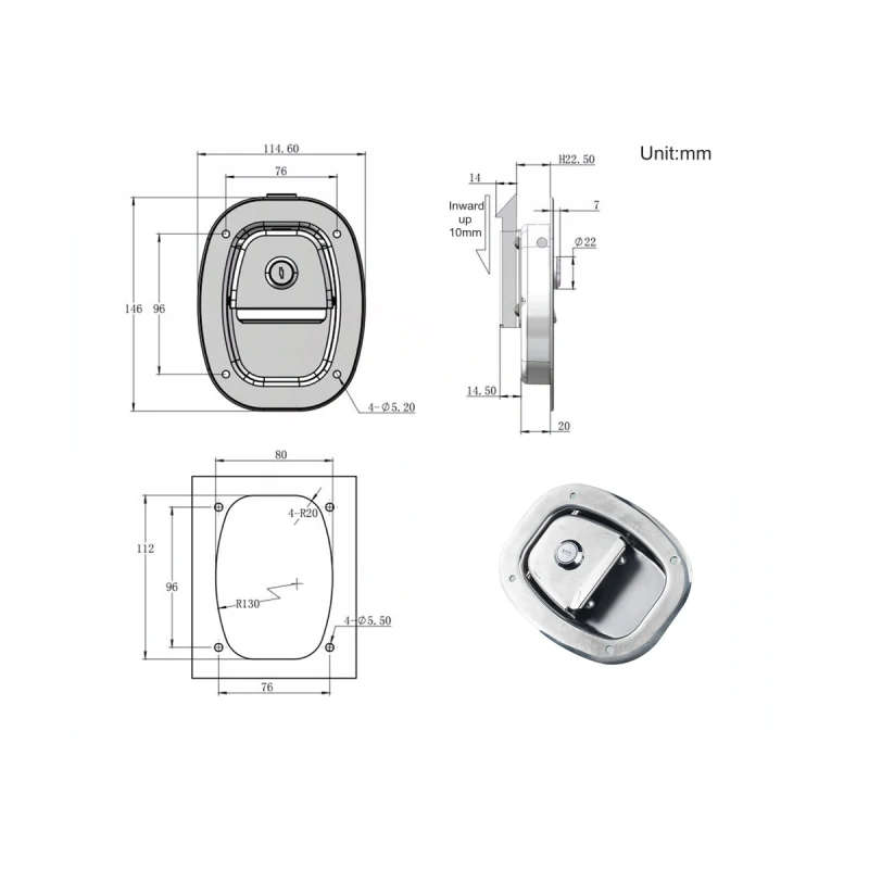 RV Oval Plane Baffle Door Lock Toolbox Lock M5 Screw Hole