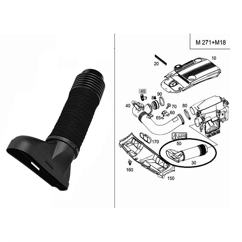 2PCS Car Air Intake Tube Hose 2710900982 2710900682 for Mercedes-Benz W204 C250 M271 1.8L