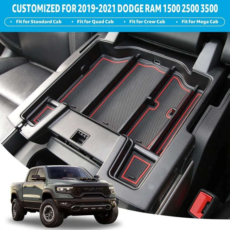Center Console Organizer Tray for Dodge RAM 1500 2500 3500 2021 2020 2019 Armrest Storage Box