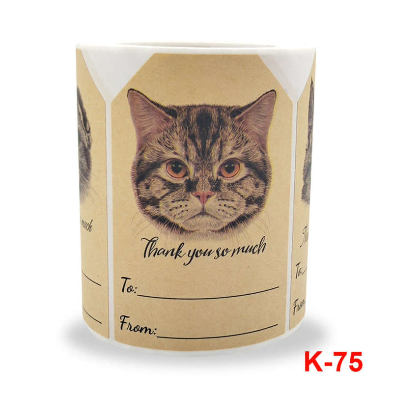 1pc Gold Leaves 5x7.5cm Kraft Paper Cat Thank You Stickers Seal Labels Ref 04