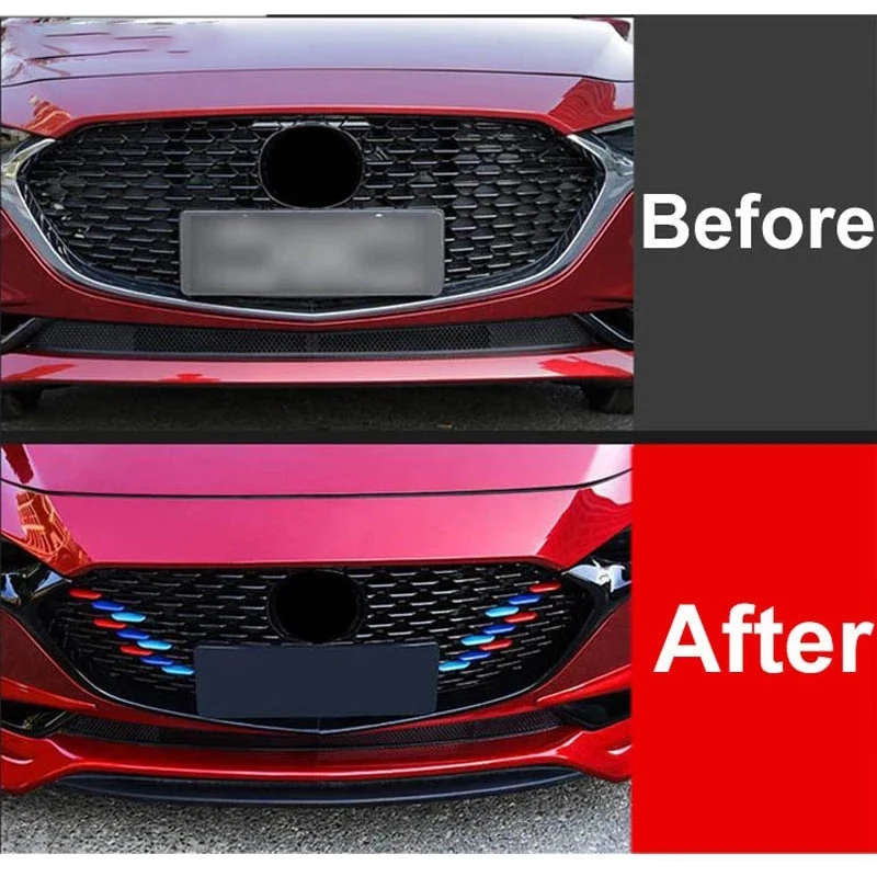 Car Front Face Middle Net Bright Sequins Protection Strip Three Colors for Mazda 3 Axela 2019-21