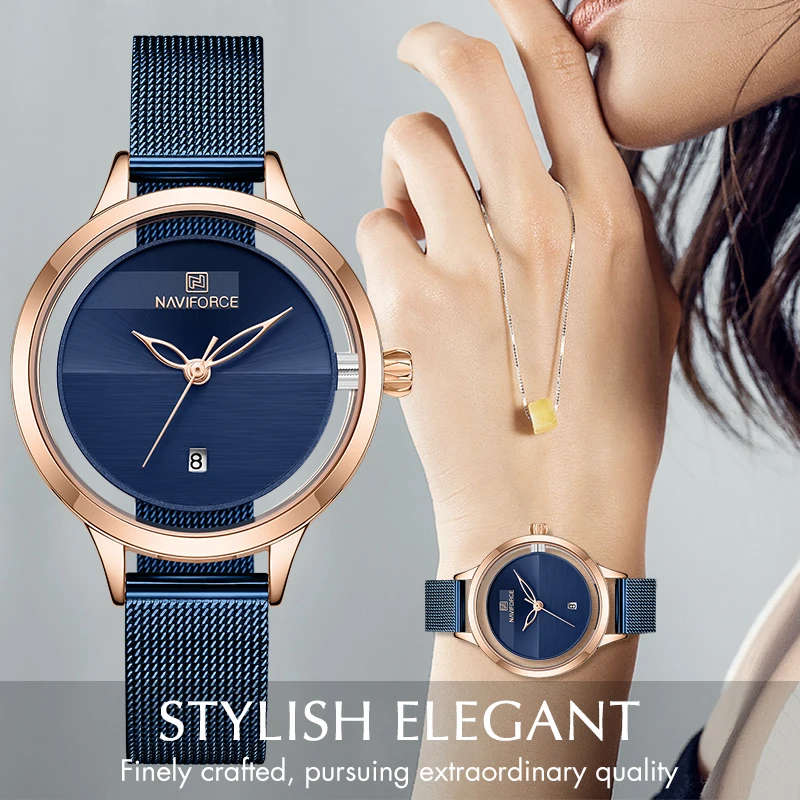 NAVIFORCE Women Watch Top Brand Luxury Ladies Fashion Simple Stainless Steel Quartz Watches Female Waterproof Date Wristwatch|Women's Watches| - AliExpress
