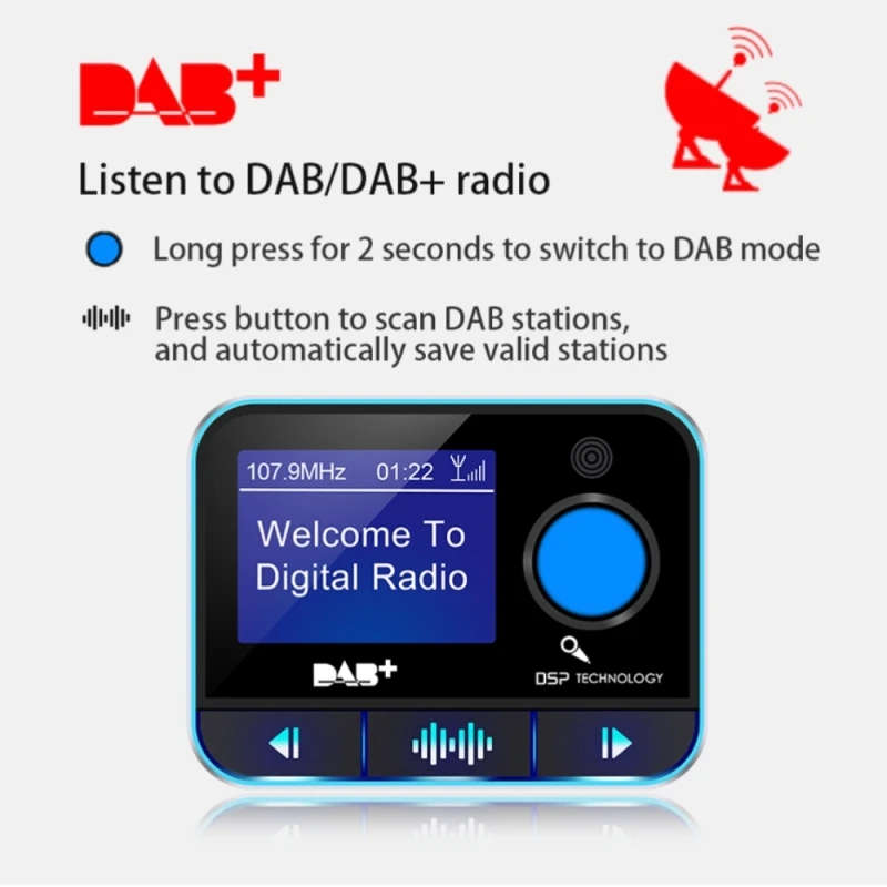 DAB008 Car FM Transmitter DAB Digital Radio Bluetooth MP3 Player FM Transmitter