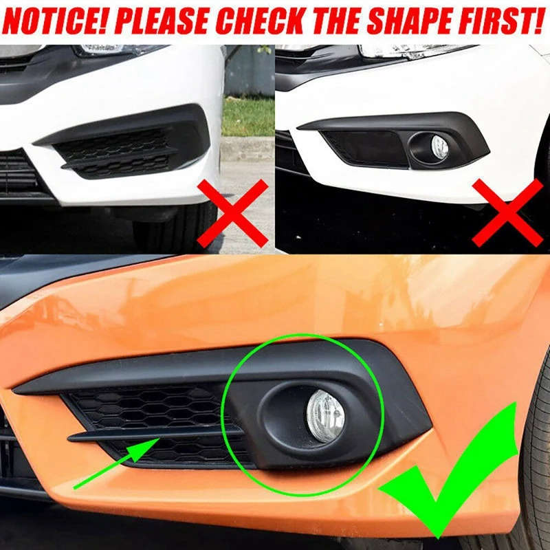 Front Bumper Fog Light Cover Trim Fog Lamp Grille for Honda Civic 10Th 2016 2017 2018 Silver