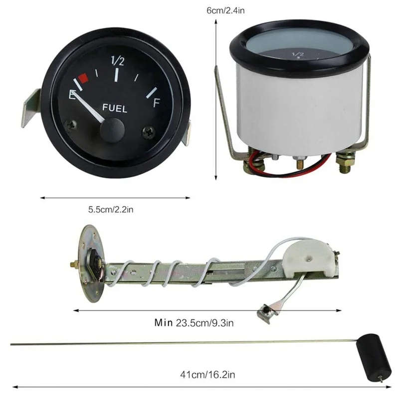 12V 2 inch/52mm Universal Fuel Sensor E-1/2-F Pointer Meter Fuel Level Gauge Fuel Level Gauge