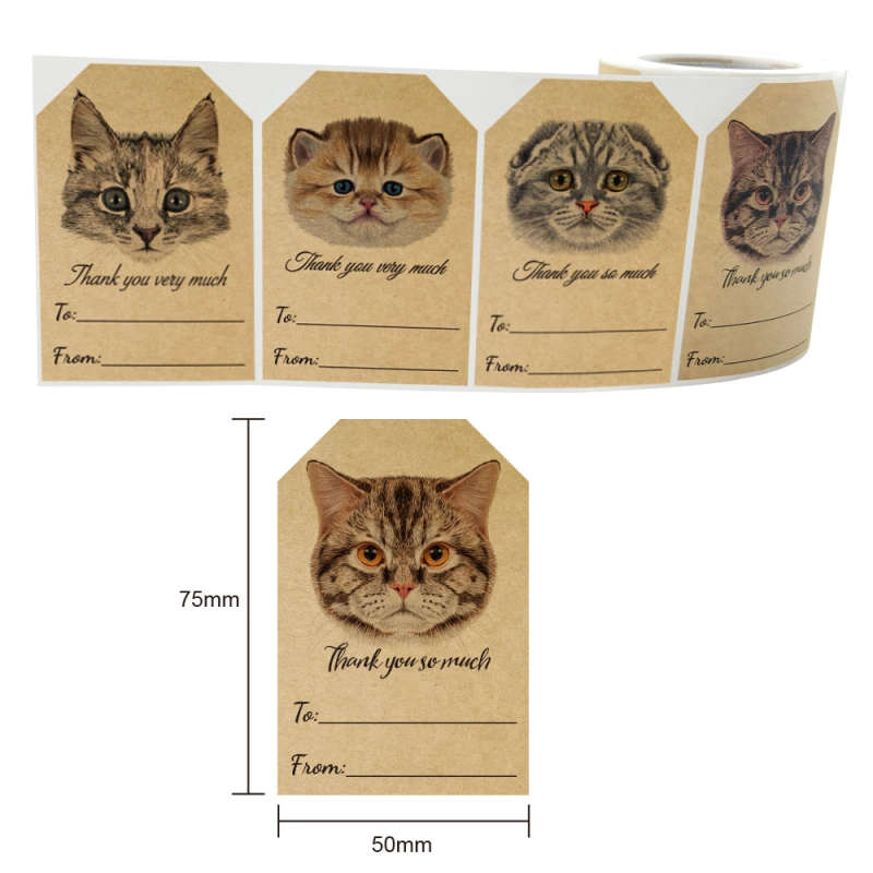 1pc Gold Leaves 5x7.5cm Kraft Paper Cat Thank You Stickers Seal Labels Ref 04