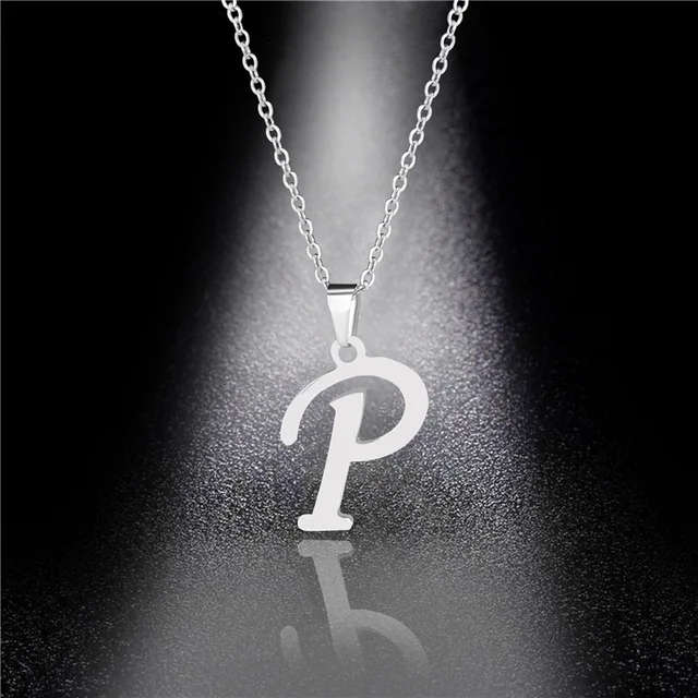 Genuine Letter ` P ` Pendant Stainless Steel Necklace