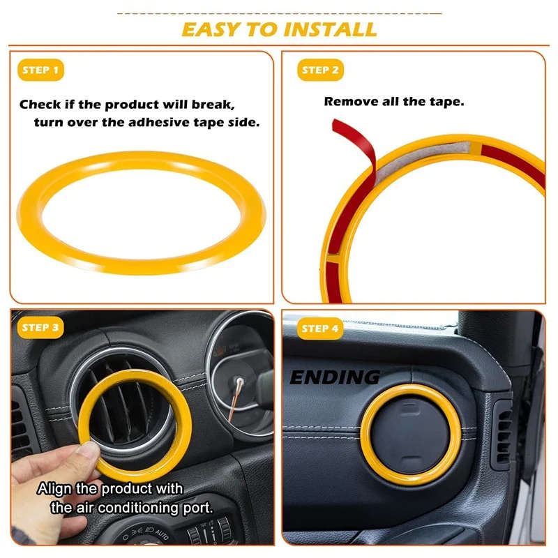 Air Conditioner Vent Ring for Jeep Wrangler JL JLU & Gladiator JT 2018-2021 (Yellow)
