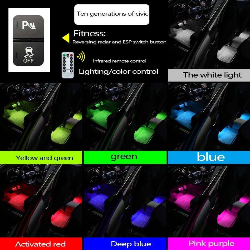 Car Atmosphere Light LED Ambient Foot Lights for Honda Civic Accord 10Th CRV RW 5Th 16-22