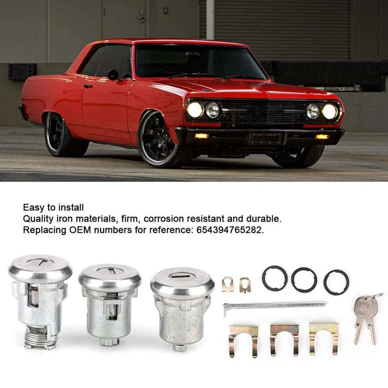 Door Trunk Key, Premium Cutlass Lock Set Door Trunk Key Kit 654394765282 for Chevelle