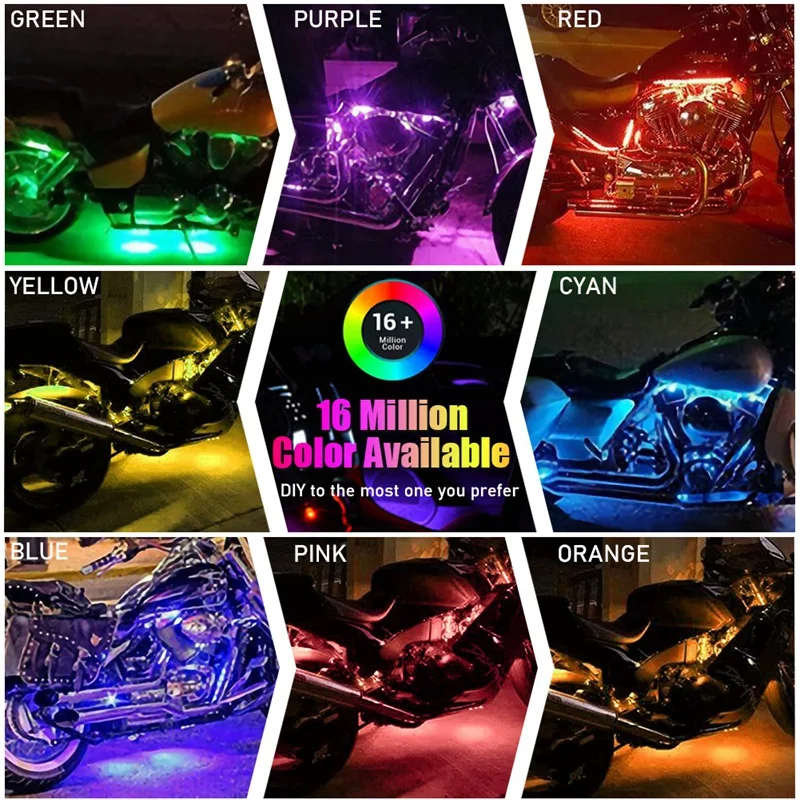 12Pcs Motorcycle LED Lights Kits,APP Control RGB Multicolor Waterproof Light for Honda Kawasaki