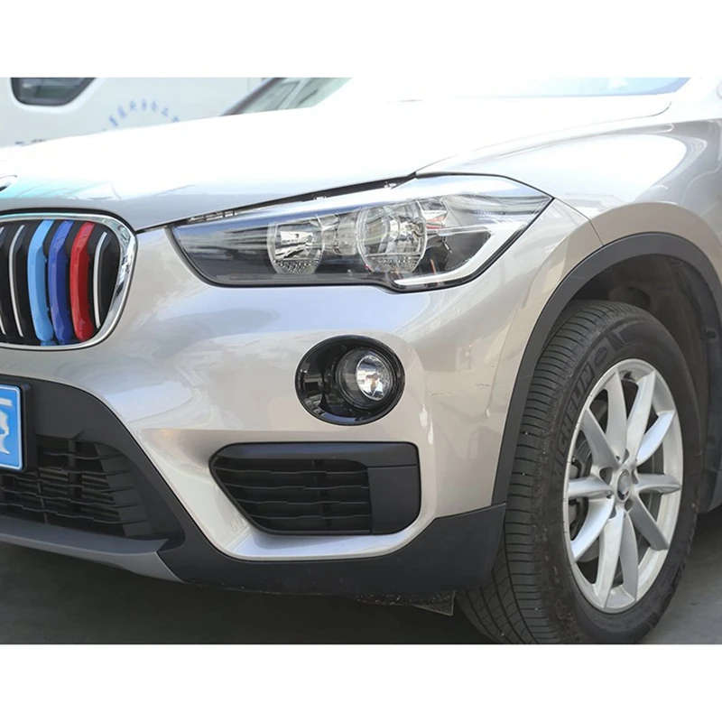 2Pcs Glossy Black Car Front Fog Light Lamp Cover Trim for-BMW X1 F48 2016-2019