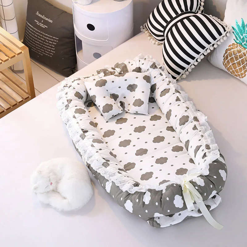 Baby Nest Bed Portable Crib Travel Bed Infant Toddler Washable Cotton Cradle for Newborn Baby Sleep