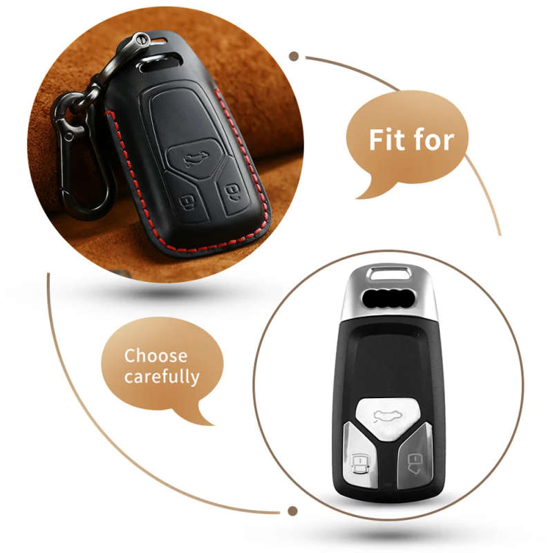 Genuine Leather Car Key Cover Keys Case For Audi Q7 A4L Q5L A5 2016-19 key bag protected