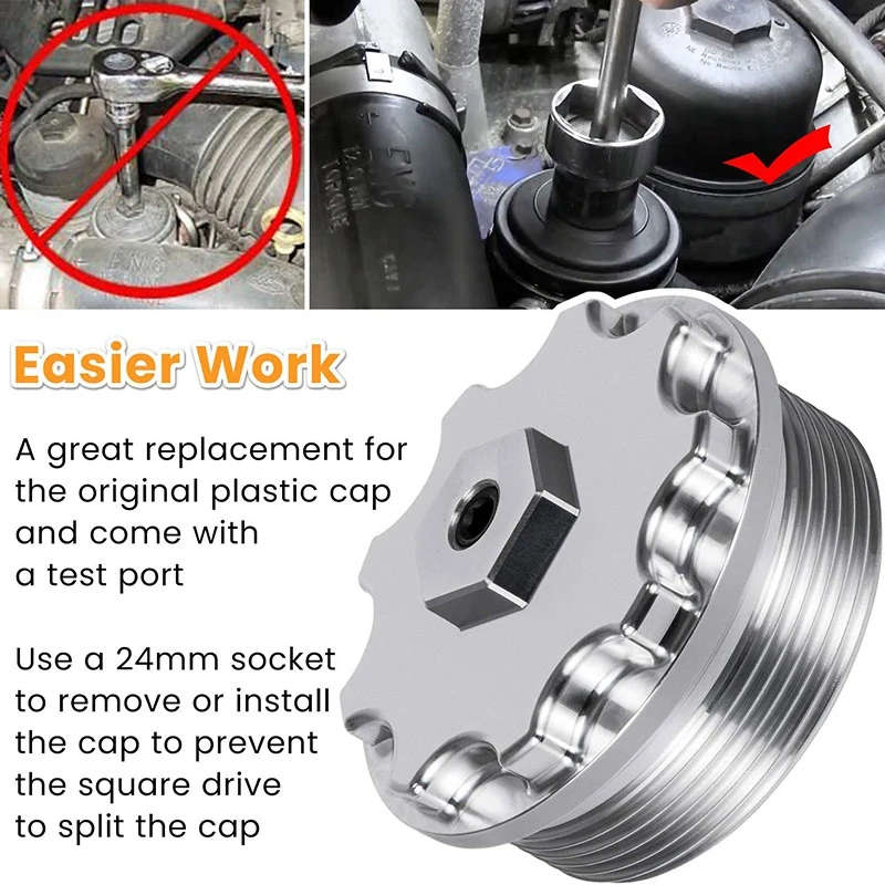 Aluminum Fuel Filter Cap with Pressure Port for 2003-07 Ford 6.0L Powerstroke F250 F350 F450
