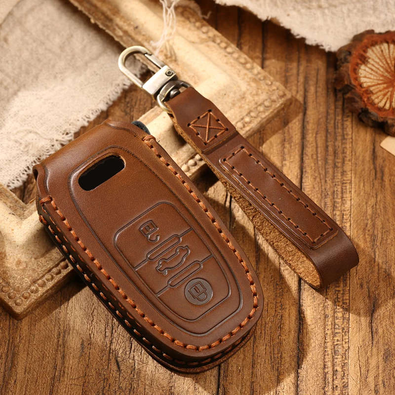 For Audi A6 A7 Q7 A8 Q8 E-tron C8 D5 A8L A6L 2017 Up 2018-20 Leather Car Key Cover Protection