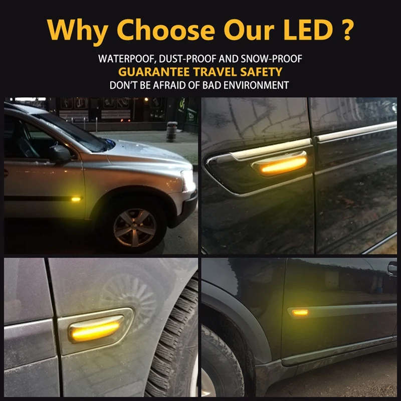 LED Side Marker Light Lamp, Dynamic Side Blinker Turn Signal Light for Volvo XC90 S80 XC70 V70 S60
