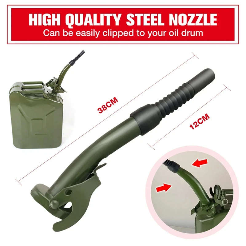 Metal Pouring Spout with Sealing Rubber Gasket Fuel Nozzle for 5/10/20 L Gerry Jerry Cans
