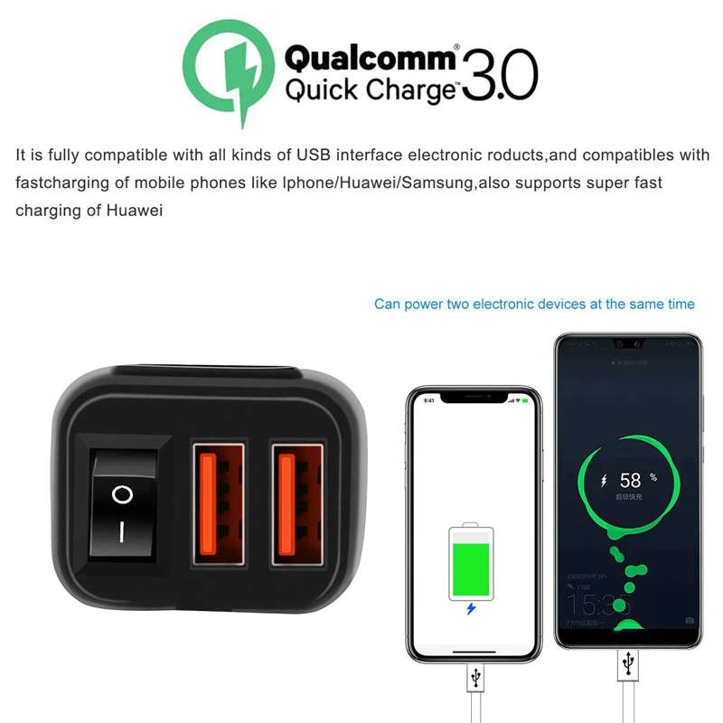 Waterproof Motorcycle Dual USB Fast Charger Port Power Adapter Voltmeter & On/Off